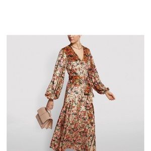 Beatirx Floral Velvet Blouson-Sleeve Wrap Dress US 6